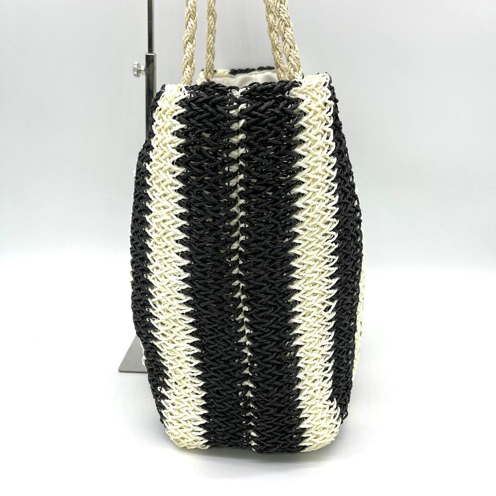 Bueno Tote Bag Large‎ Woven Straw Black Cream Beachy Boho Travel Summer Festival - Picture 6 of 13